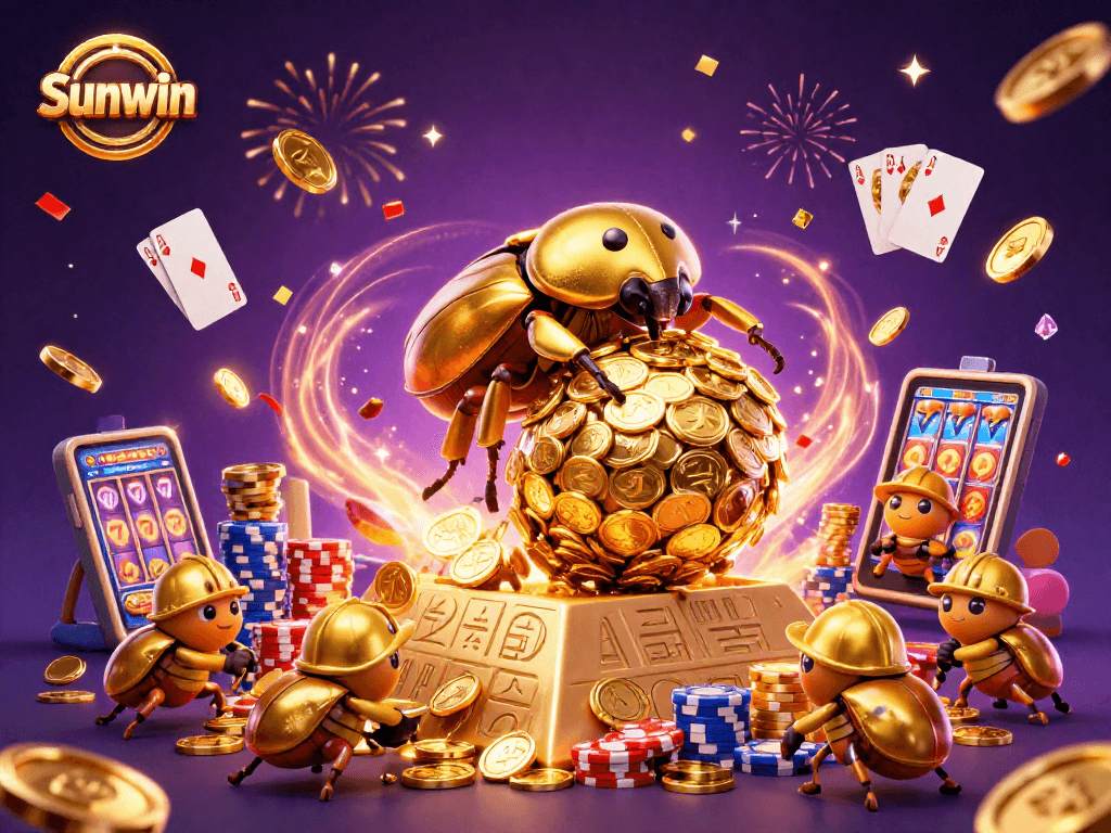 Experience thrilling wins with Sunwin’s golden casino adventure featuring vibrant beetles.