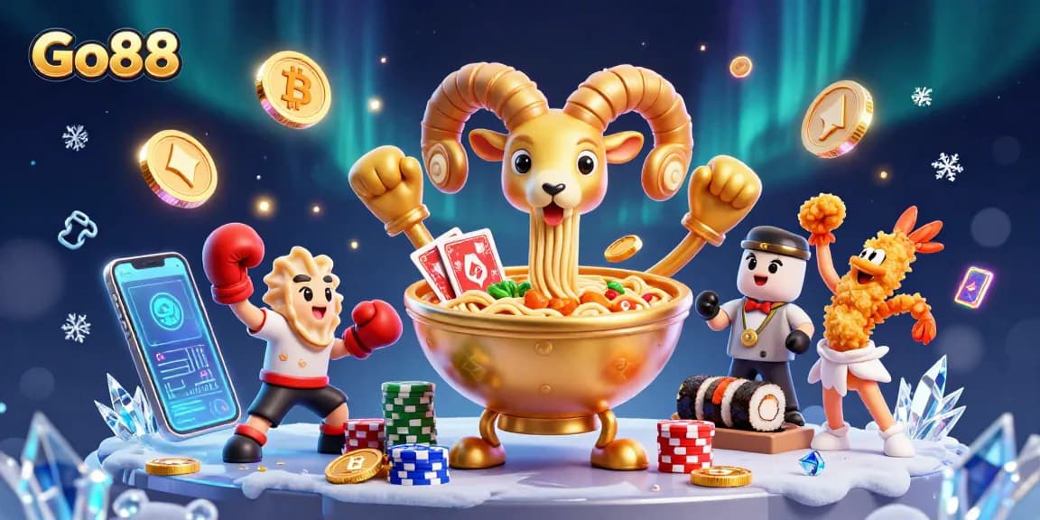 Engage in thrilling gameplay with Go88, featuring 3D casino characters and vibrant crypto elements.