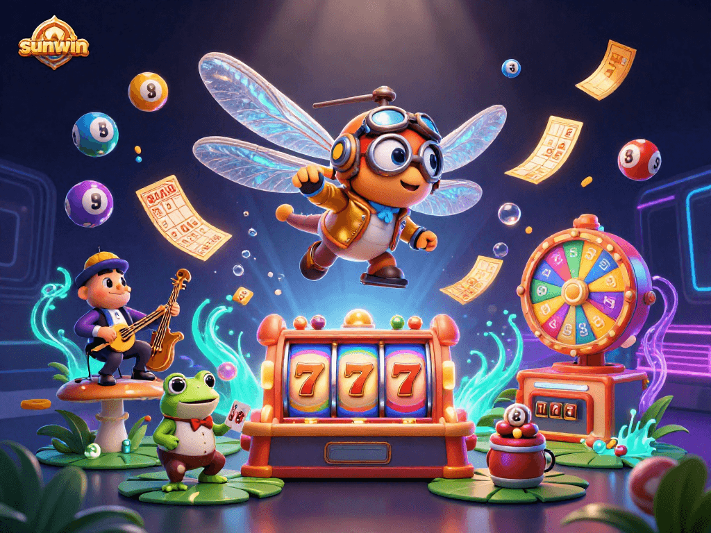 Engage with sunwin's vibrant casino experience featuring a dragonfly pilot and lively games.