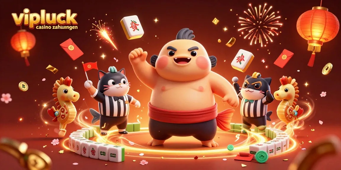 Entdecken Sie vipluck casino Zahlungen mit einem großen 3D-Fugu und bunten Casino-Elementen.