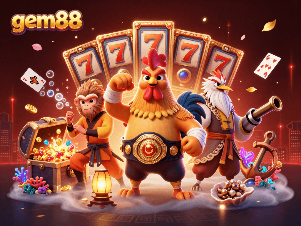 Experience excitement at gem88's slots with vibrant characters and winning elements.