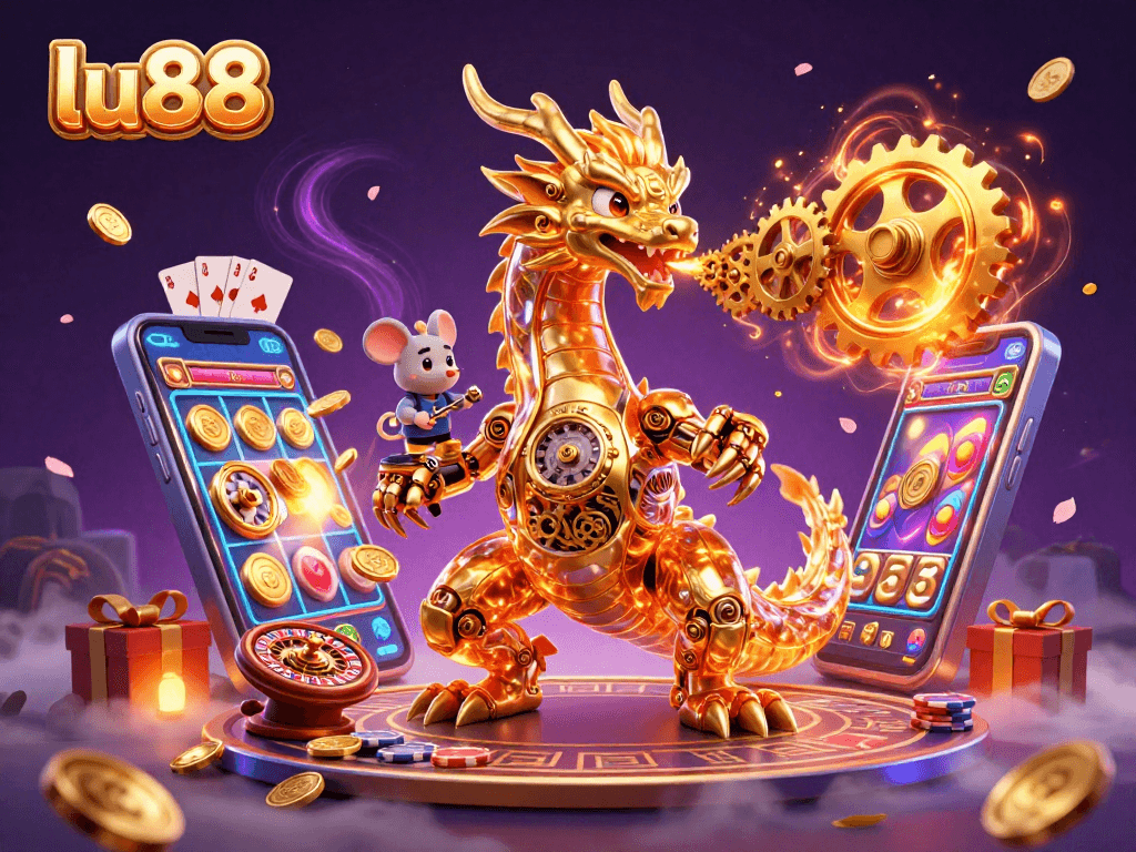 Engage with exciting slot adventures at lu88 featuring a golden dragon and vibrant game elements.