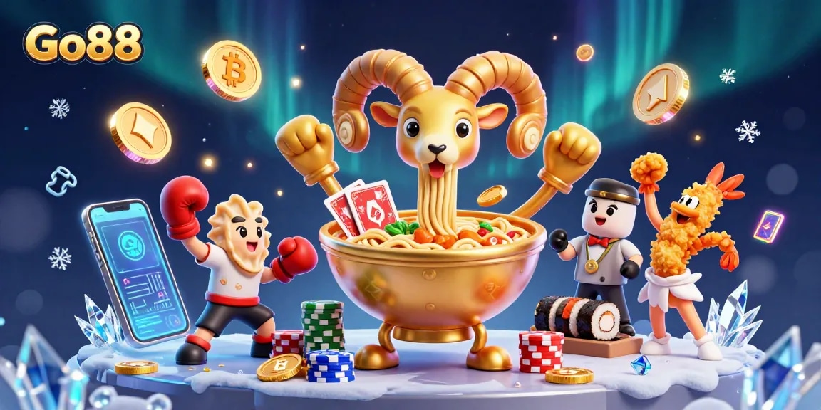 Engage in thrilling gameplay with Go88, featuring 3D casino characters and vibrant crypto elements.