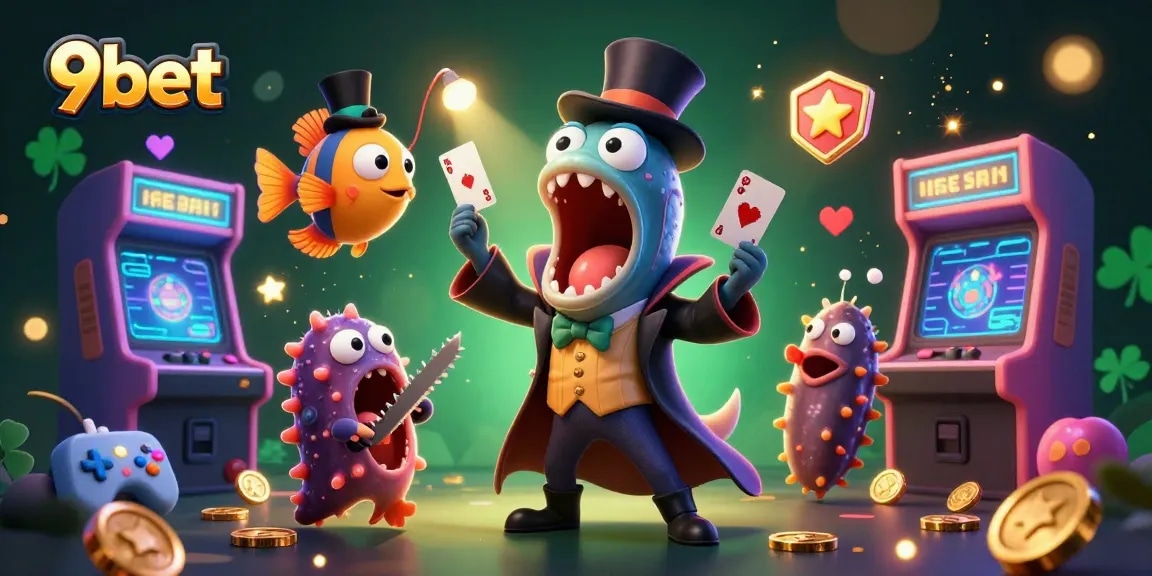 Engage with 9bet's vibrant casino magic scene featuring colorful characters and immersive gaming elements.