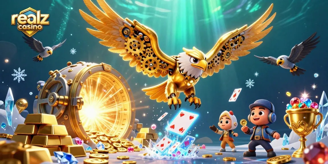 Experience the thrill of realz casino with a dazzling 3D illustration showcasing gaming excitement.