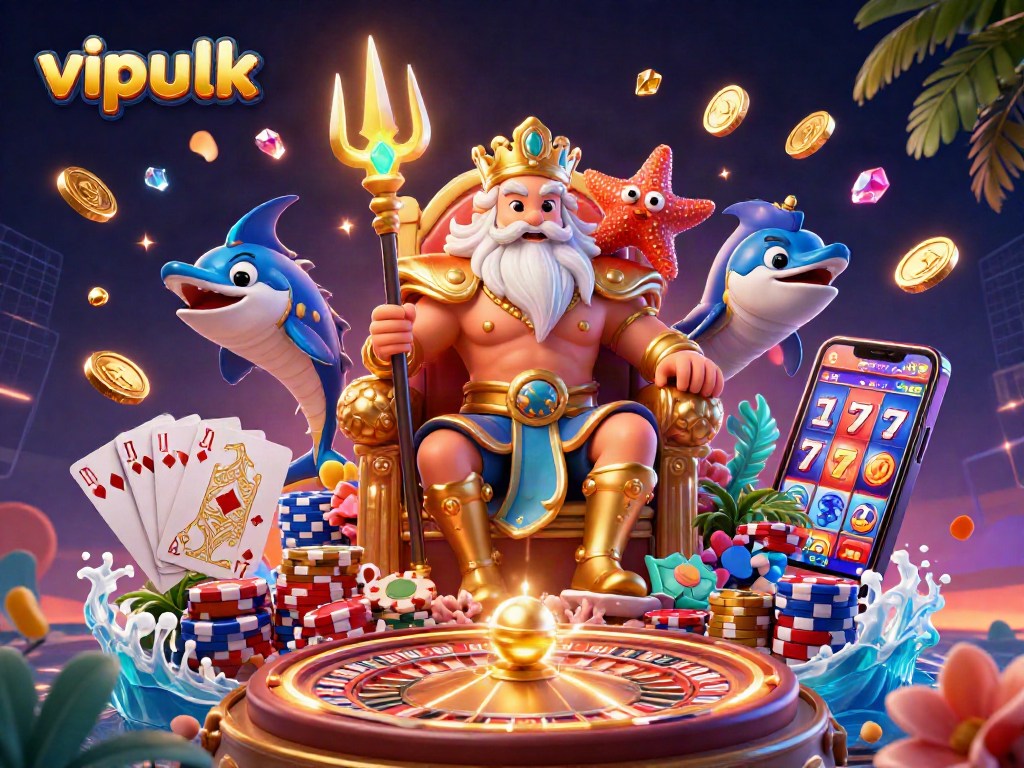 Experience thrilling game moments with vipluck, featuring Neptune, treasure, and dynamic casino elements.