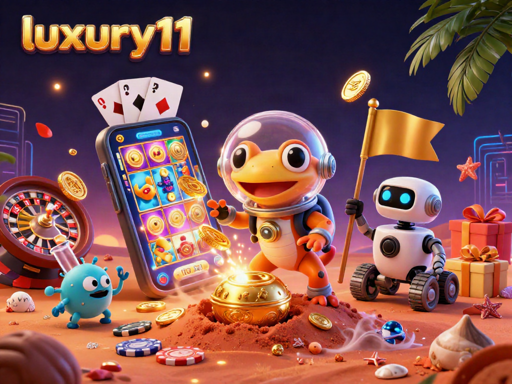 Experience luxury111 gaming with a Martian gecko discovering exciting wins in a vibrant casino scene.