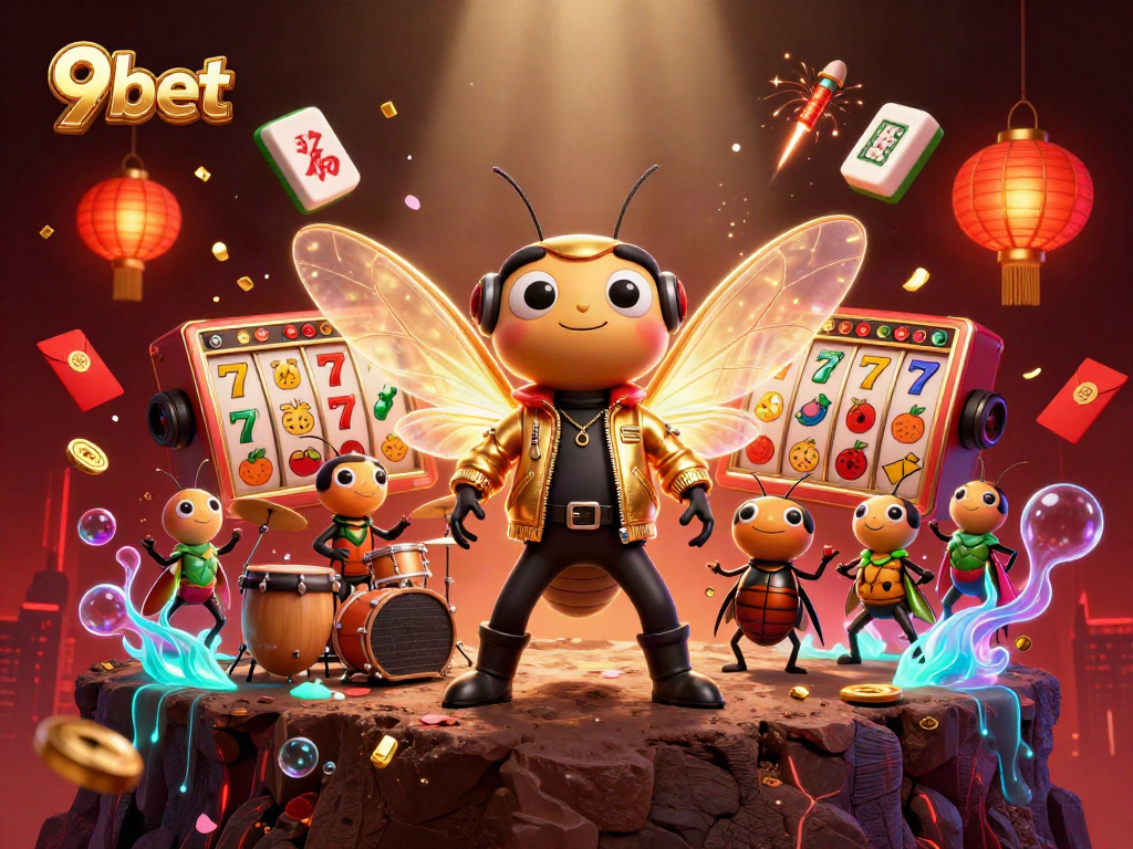 Experience thrilling slots action with 9bet's animated casino scene featuring vibrant characters andgame elements.