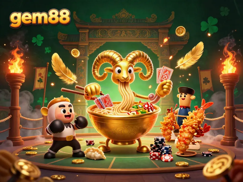 gem88's vibrant 3D rendering showcases dynamic characters symbolizing excitement in online casinos.