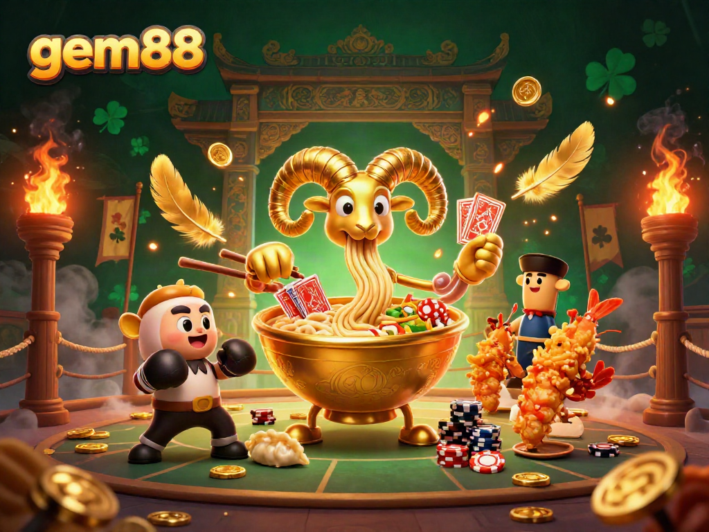 gem88's vibrant 3D rendering showcases dynamic characters symbolizing excitement in online casinos.