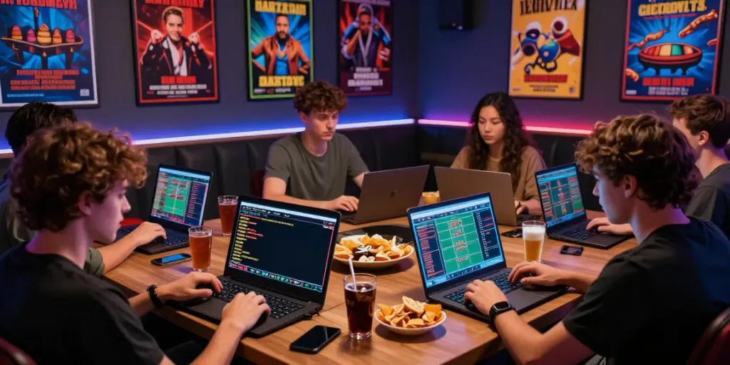 Engaging online gaming experience at https://ta88.network/ with friends enjoying sports betting and casino games.