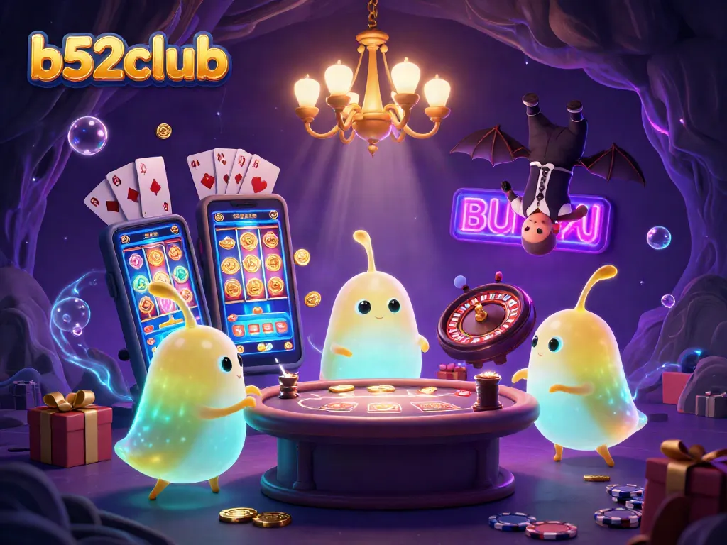 Join the excitement at b52club with glowworms lighting up a vibrant cave casino scene.