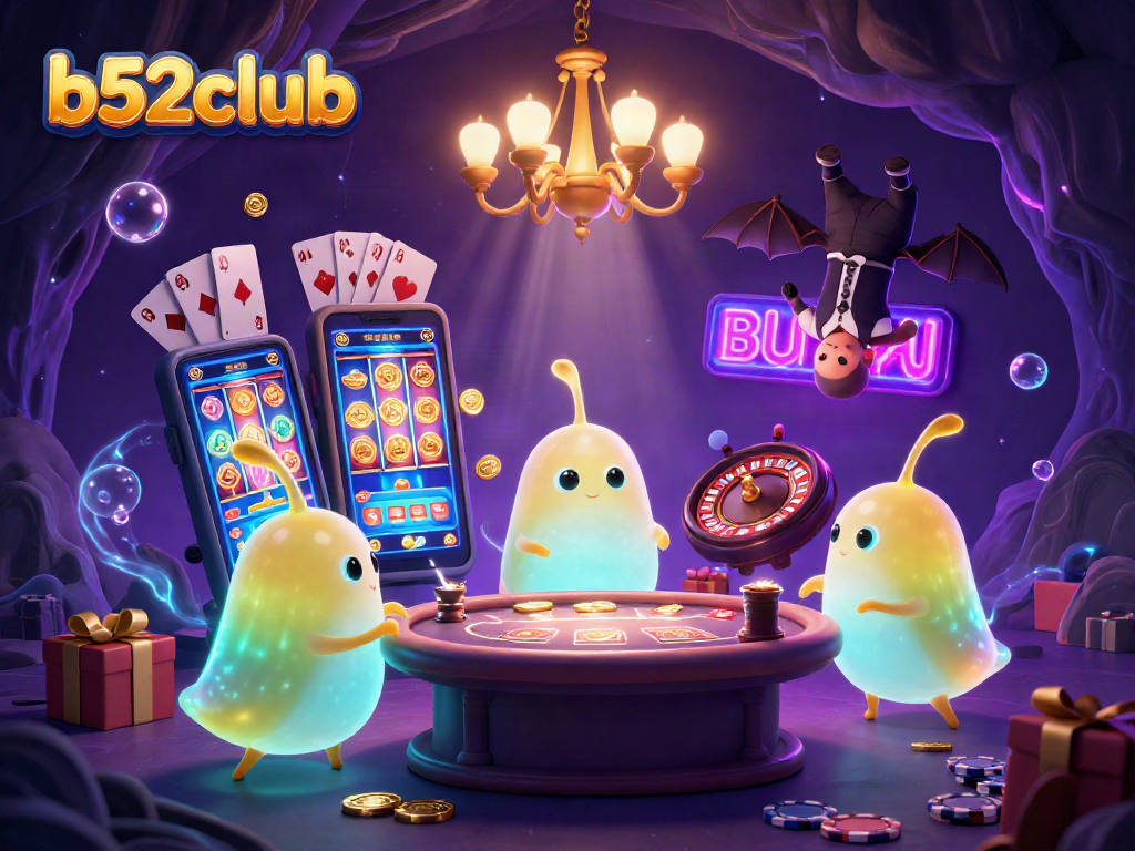 Join the excitement at b52club with glowworms lighting up a vibrant cave casino scene.