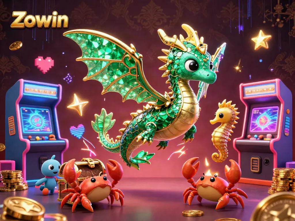 Zowin players engage with vibrant arcade elements in a colorful 3D casino scene.