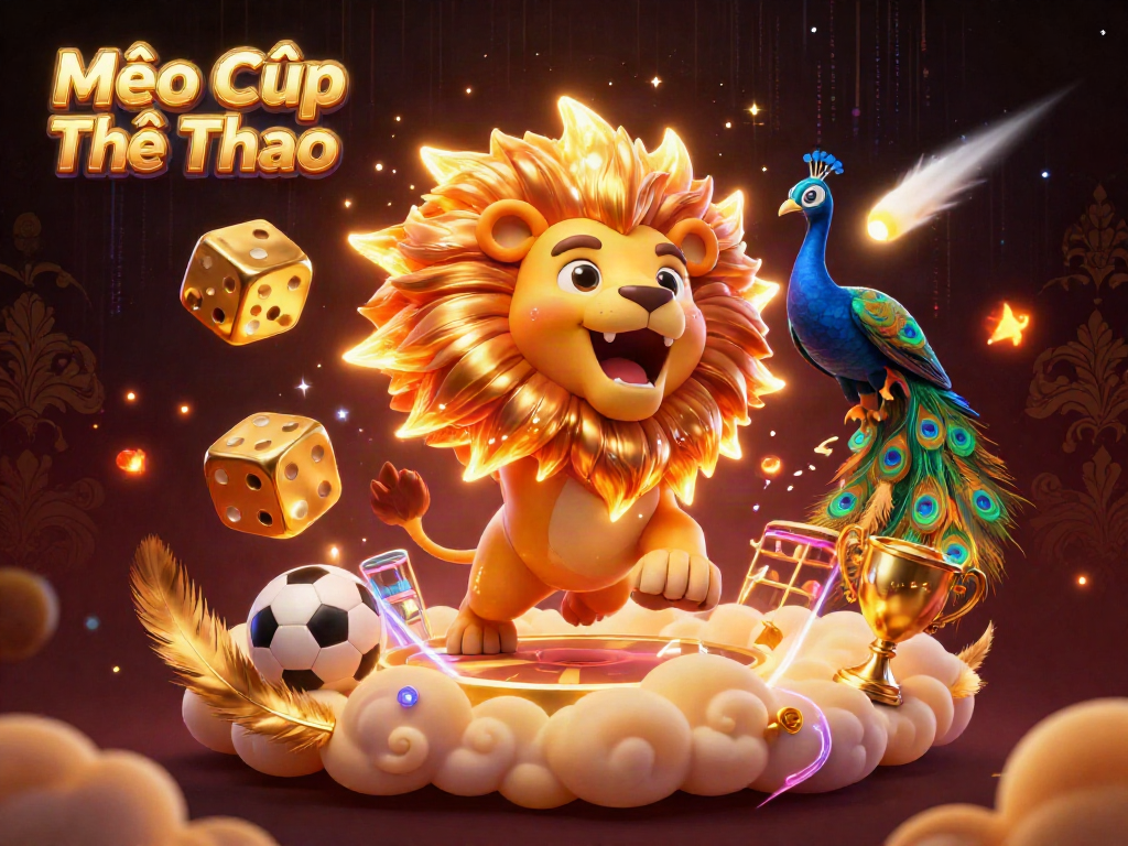 Engaging action in Mẹo Cược Thể Thao featuring a roaring sun lion and dynamic sports elements.